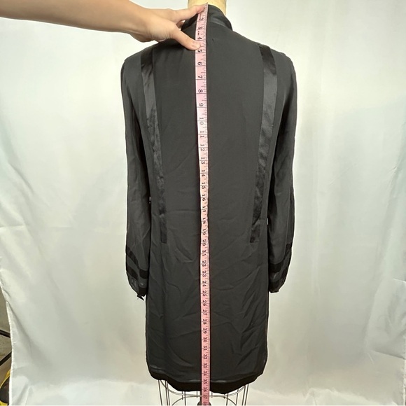 Thread Social Black Long Sleeve Silky Shift Button Front Mini Dress Size 4 - Picture 9 of 12
